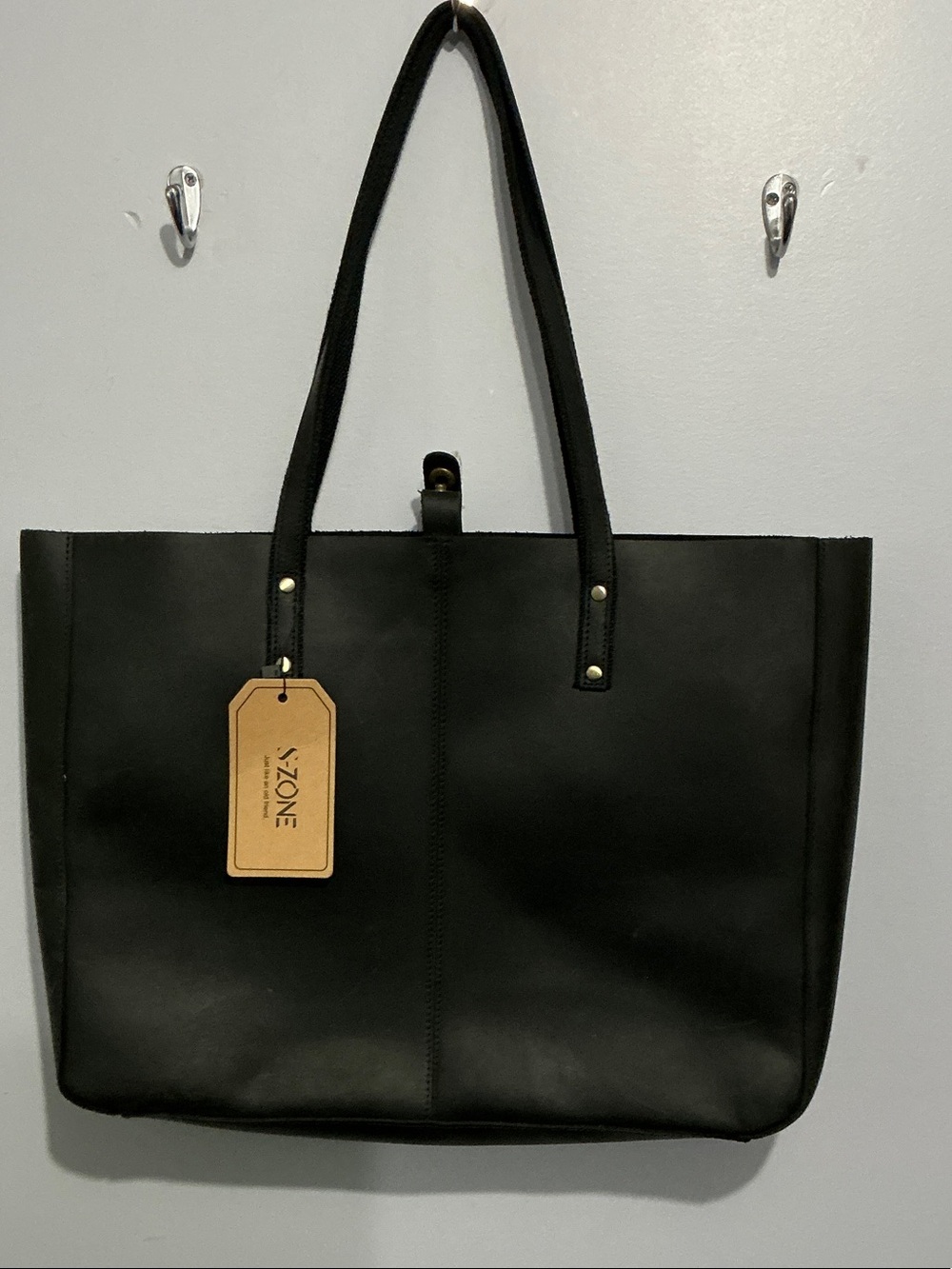 S-Zone NWT Black Leather Tote Bag for Women